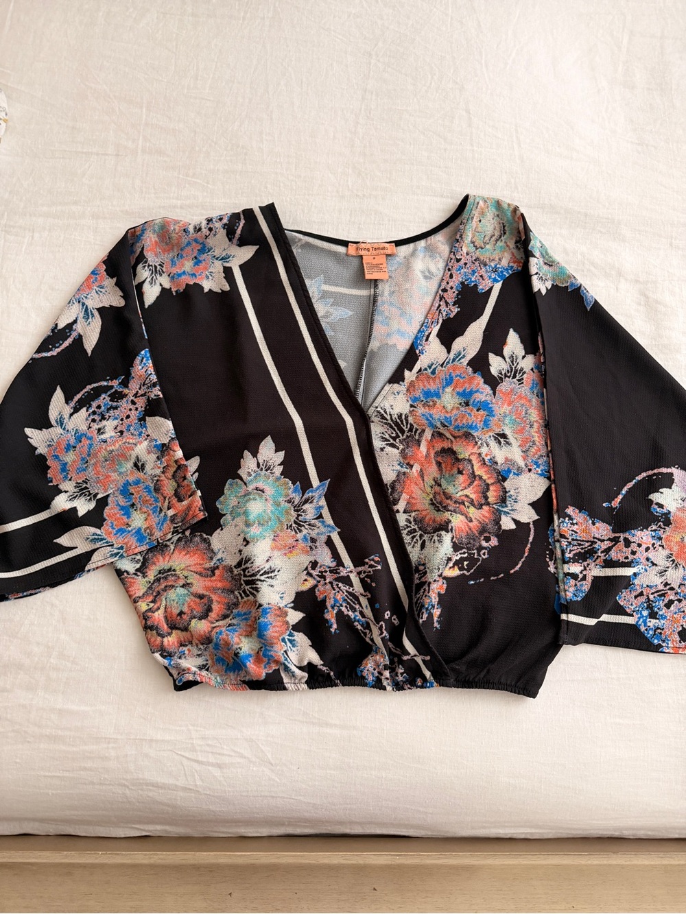 Floral Surplice Navy blue Crop Top